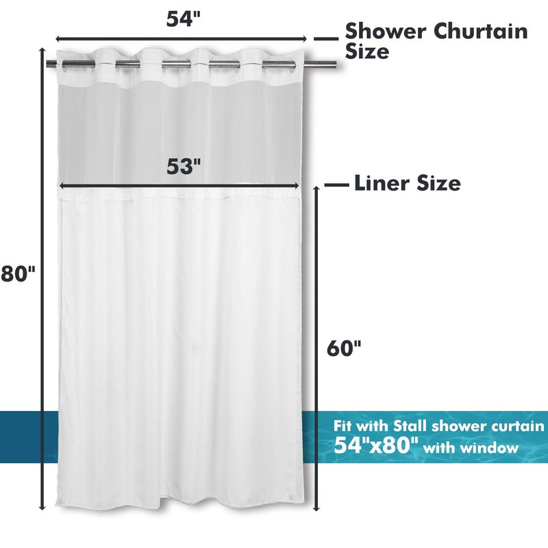 River Dream Stall Size Snap in Fabric Shower Curtain Liner Replacement 53W x 60H Inches,(Fit Shower Curtains 54(W) x 80(H) with Window) - Image 2